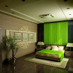 Bedroom interior with green and brown colors