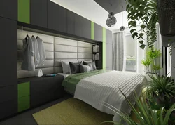 Bedroom interior with green and brown colors