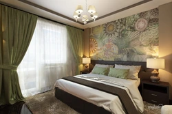 Bedroom interior with green and brown colors