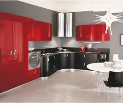 Kitchen in red colors design photo