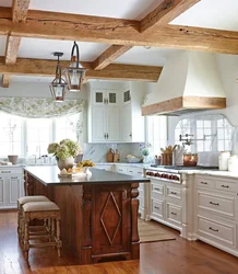 Kitchen design with wooden ceiling