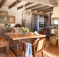 Kitchen design with wooden ceiling