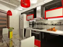 Red and black kitchen in the interior photo
