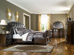 Classic style bedroom design with dark furniture