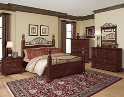 Classic style bedroom design with dark furniture