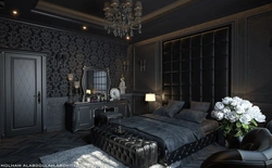 Classic style bedroom design with dark furniture