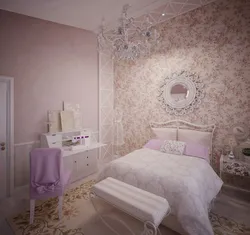 Bedroom interior if the wallpaper is pink