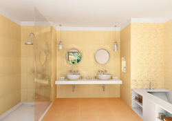 Combination of beige in the interior with other colors in the bathroom