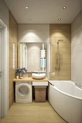 Bathroom design with corner bath and washing machine