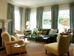 Living Room Three Windows Design Photo