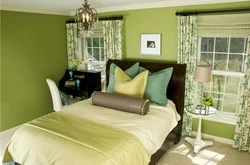 Combination of green in the bedroom interior with other colors