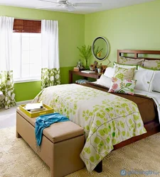 Combination of green in the bedroom interior with other colors