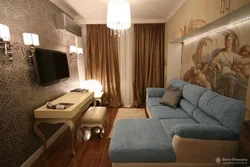 Living room design 18 sq m with corner sofa