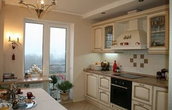 Kitchen design 12 square meters with balcony