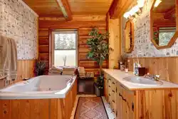 Walls in the bathroom in a wooden house photo