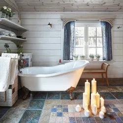 Walls in the bathroom in a wooden house photo