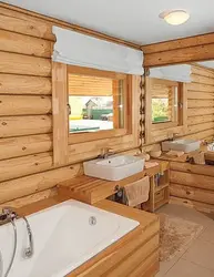 Walls in the bathroom in a wooden house photo