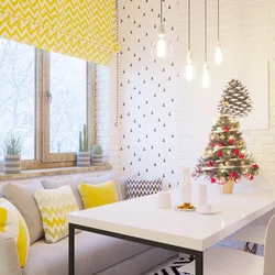 Curtains in the interior of the kitchen in Scandinavian style photo