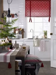 Curtains In The Interior Of The Kitchen In Scandinavian Style Photo