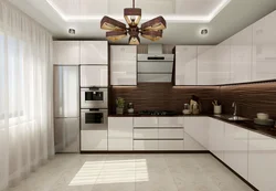 Kitchen in white and brown tones photo