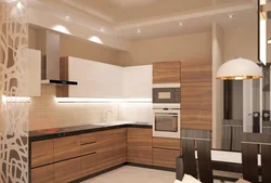 Kitchen in white and brown tones photo