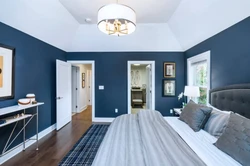 Bedroom With Dark Blue Wallpaper Photo