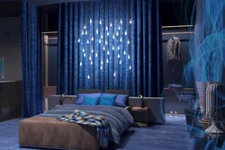Bedroom with dark blue wallpaper photo