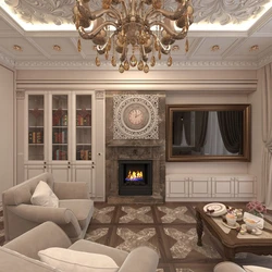 Living room design photo in a house with a fireplace in a classic