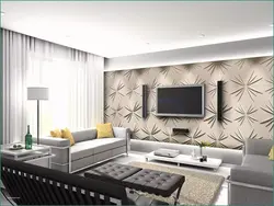 Divarlarında 3D panelləri olan qonaq otaqları fotoşəkili