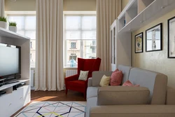 Design of 18 sq m living room with 2 windows
