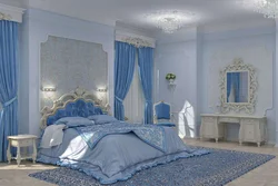 Спальня белая с синим фото