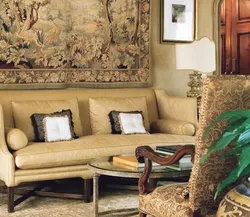 Carpet on the wall in the living room interior