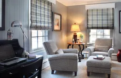 Roman blinds in a modern living room interior photo