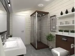 Taxta evdə duşlu vanna otağının daxili hissəsi