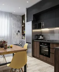 Kitchen design in one-room apartment photo