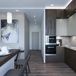 Kitchen design in one-room apartment photo