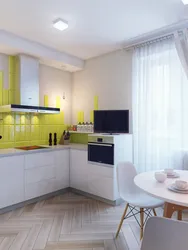 Kitchen design in one-room apartment photo