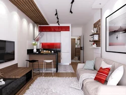 Kitchen design in one-room apartment photo