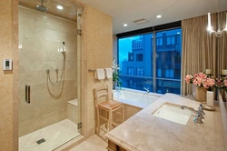 Bathroom with rain shower photo