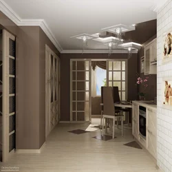 Apartment design kitchen with living room and hallway