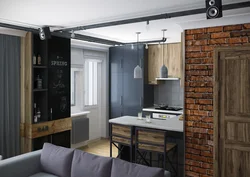 Oshxona 6 kv m loft uslubidagi fotosuratda