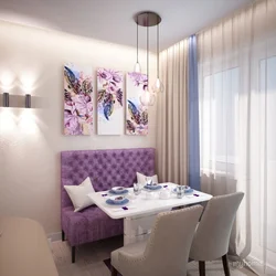 Combination of lilac color with other colors in the kitchen interior