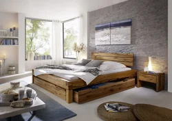 Wooden Bed In The Bedroom Interior Photo