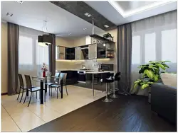 Living room kitchen design photo 32 sq.m.