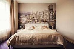 Bedroom design in a modern style photo with photo wallpaper