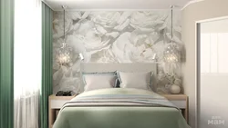 Bedroom design in a modern style photo with photo wallpaper