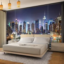 Bedroom design in a modern style photo with photo wallpaper