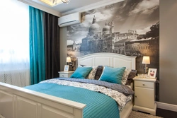 Bedroom design in a modern style photo with photo wallpaper