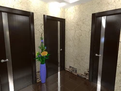 Wallpaper in the hallway with dark doors photo apartment