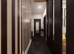 Wallpaper in the hallway with dark doors photo apartment